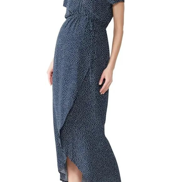 NOM Maternity navy polka dot wrap dress - Picture 1 of 5